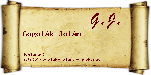Gogolák Jolán névjegykártya