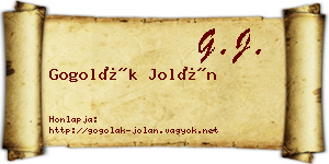 Gogolák Jolán névjegykártya